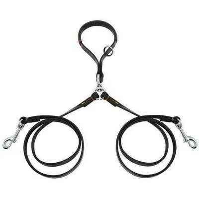 Golden Double Leather Pet Double Dog Leads - Set of 2