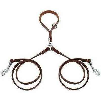 Golden Double Leather Pet Double Dog Leads - Set of 2